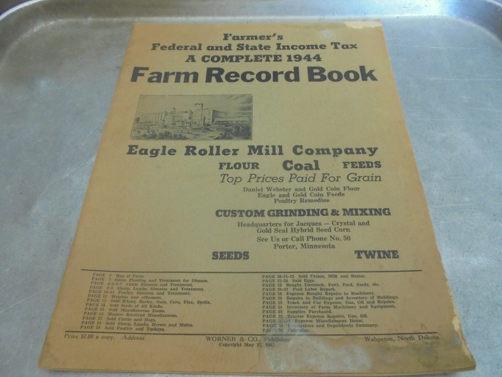 Vintage 1944 Farm Record Book Eagle Roller Mill Co. Porter Minnesota