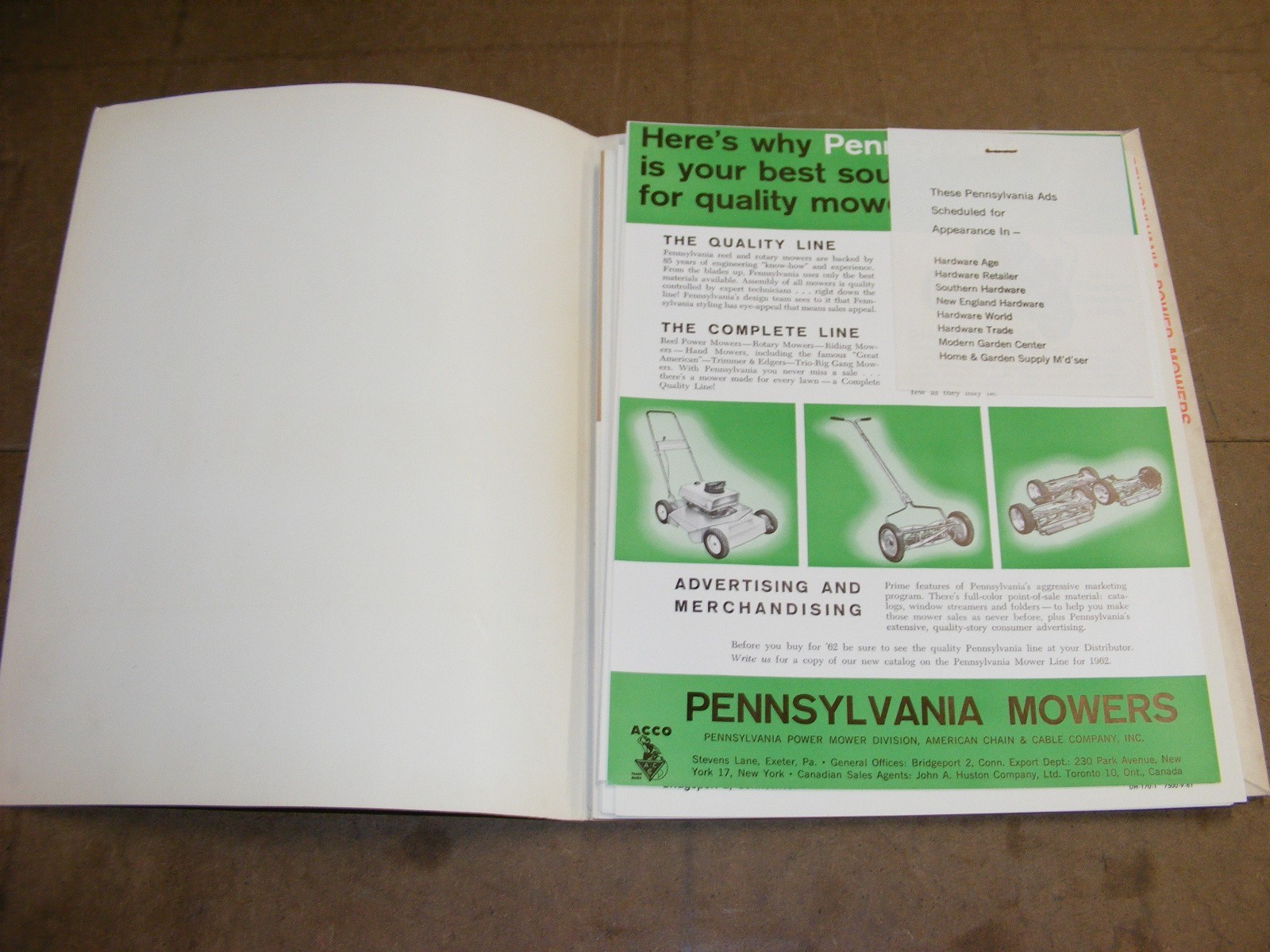 1962 Pennsylvania Mowers Advertising Folder , Sales Broshures Catalog NICE COND