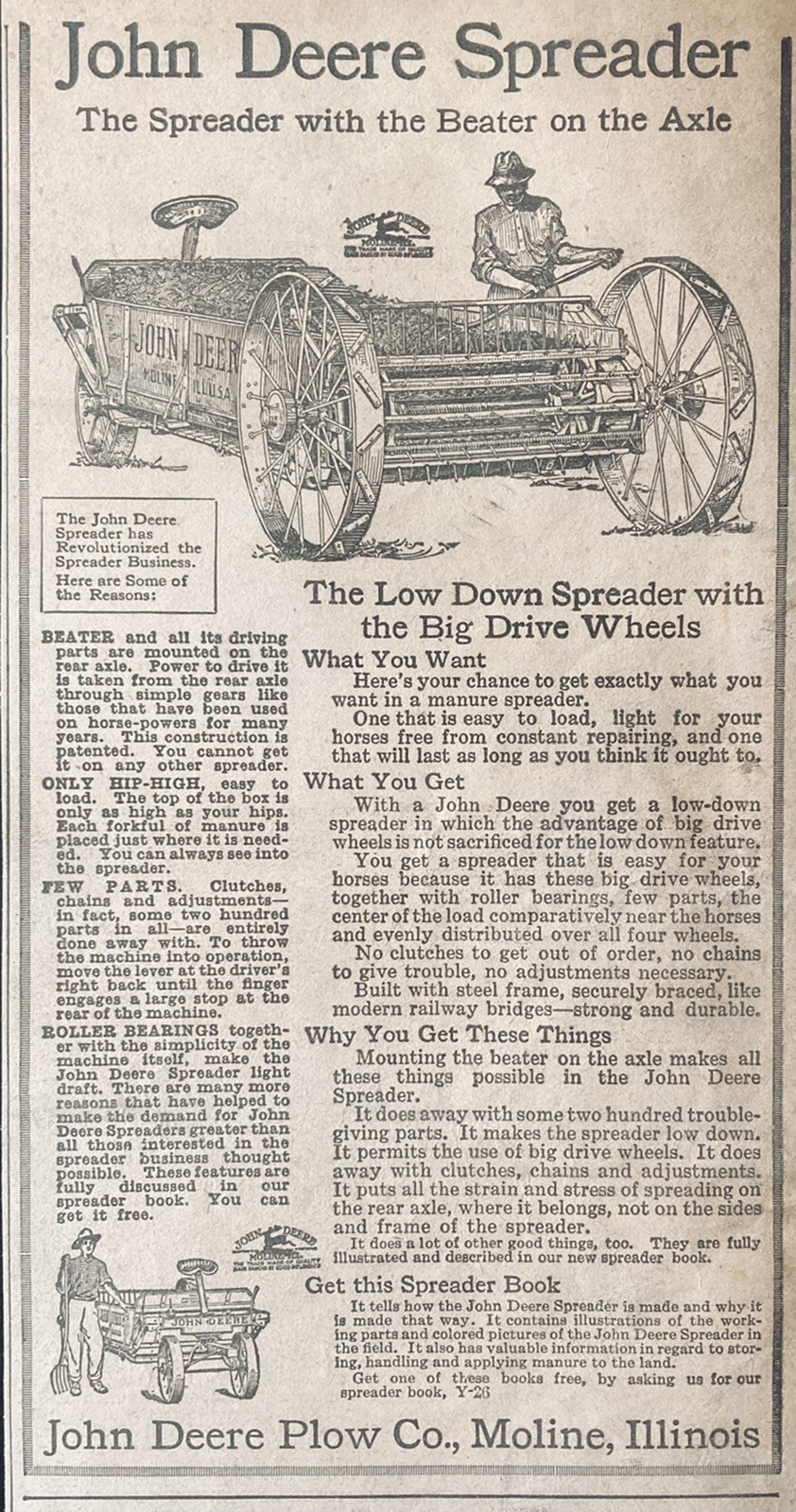 1913 AD.(XH42)~JOHN DEERE PLOW CO. MOLINE, ILL. JOHN DEERE SPREADER