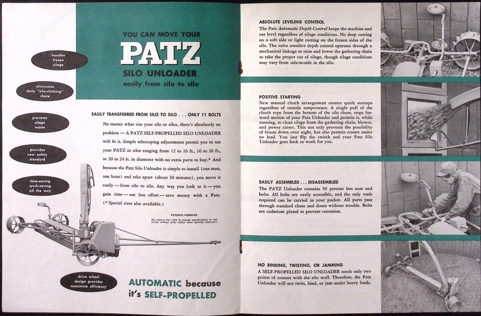 1950s Patz Silo Unloader Barn Cleaner Brochure The Patz Company Pound WI