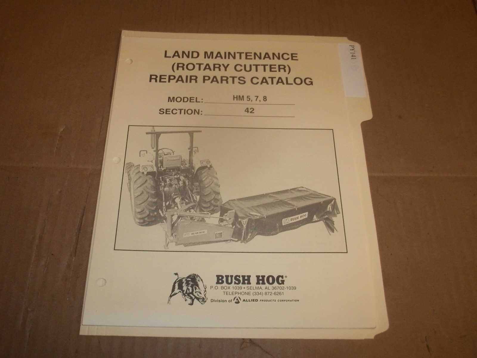 PY141) Bush Hog Parts Manual – LOOSE LEAF – HM 5, 7, 8 Rotary Cutter
