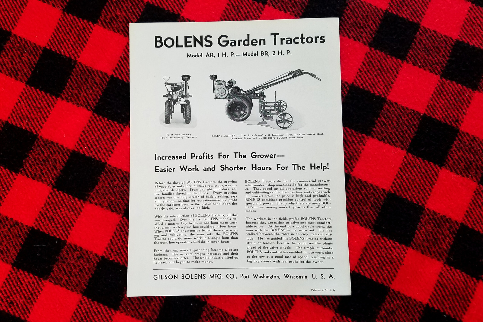Vintage 1940s Gilson Bolens Garden Tractor Brochure Farm Catalog AR BR
