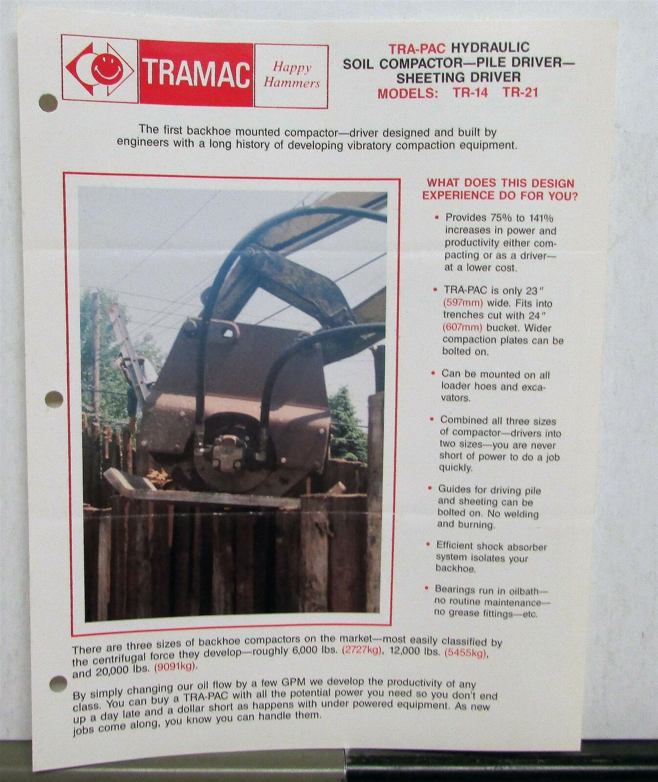 1980s Tramac Happy Hammers TRA-PAC TR-14/21 Construction Sales Data Sheet