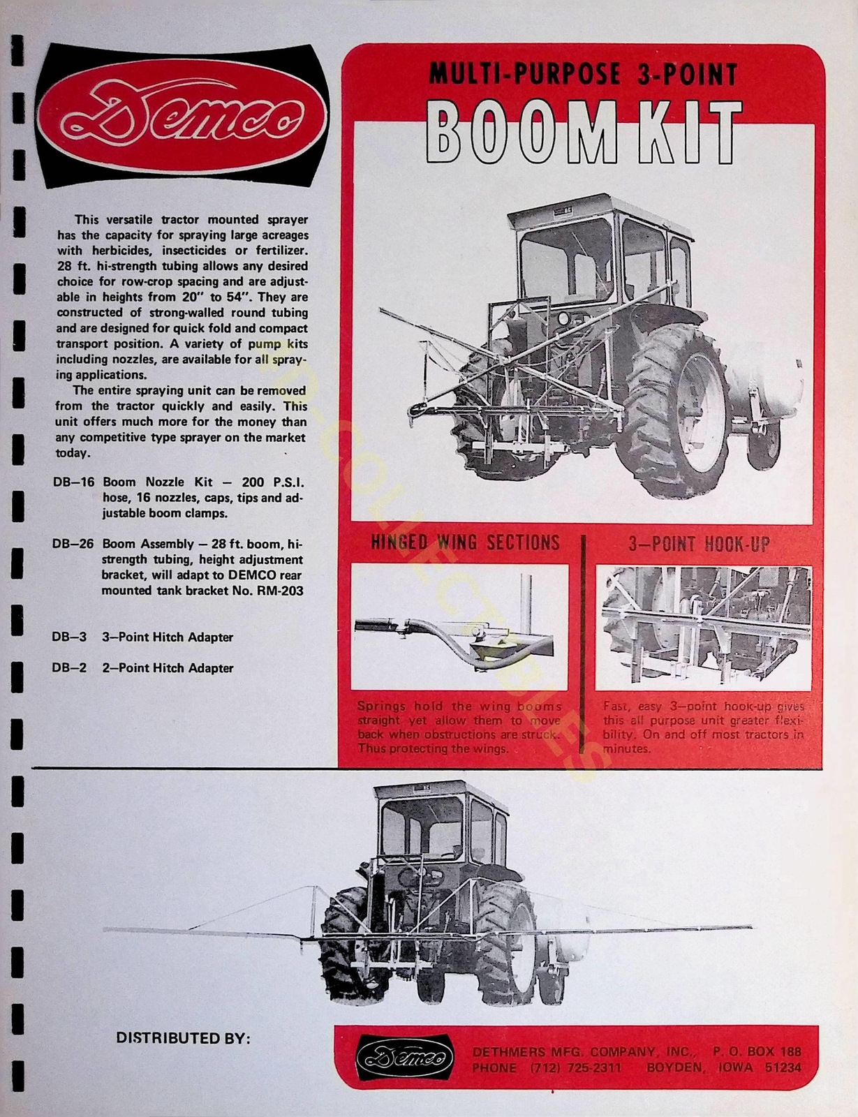 Vintage Farm Brochure Spec Sheet Multi-Purpose 3-Point Boom Kit Demco
