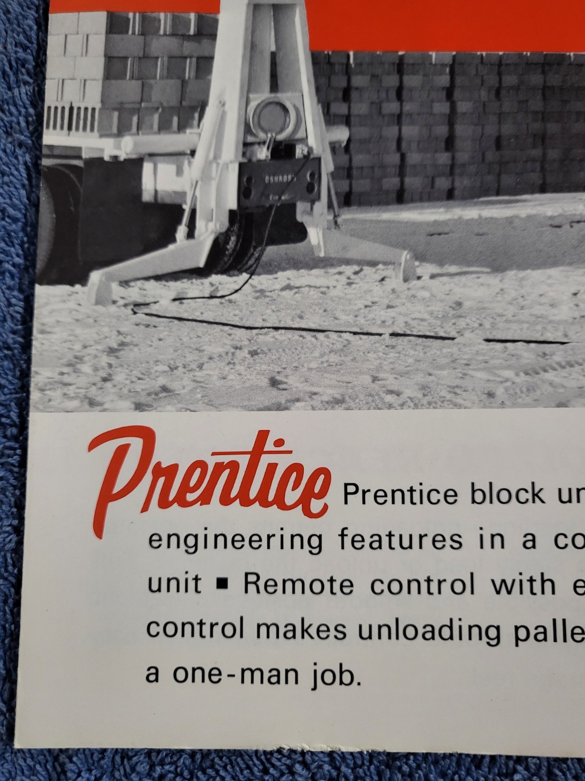 Vintage Prentice Hydraulics Inc. BLOCK UNLOADER Crane Lift Loader BROCHURE WI.