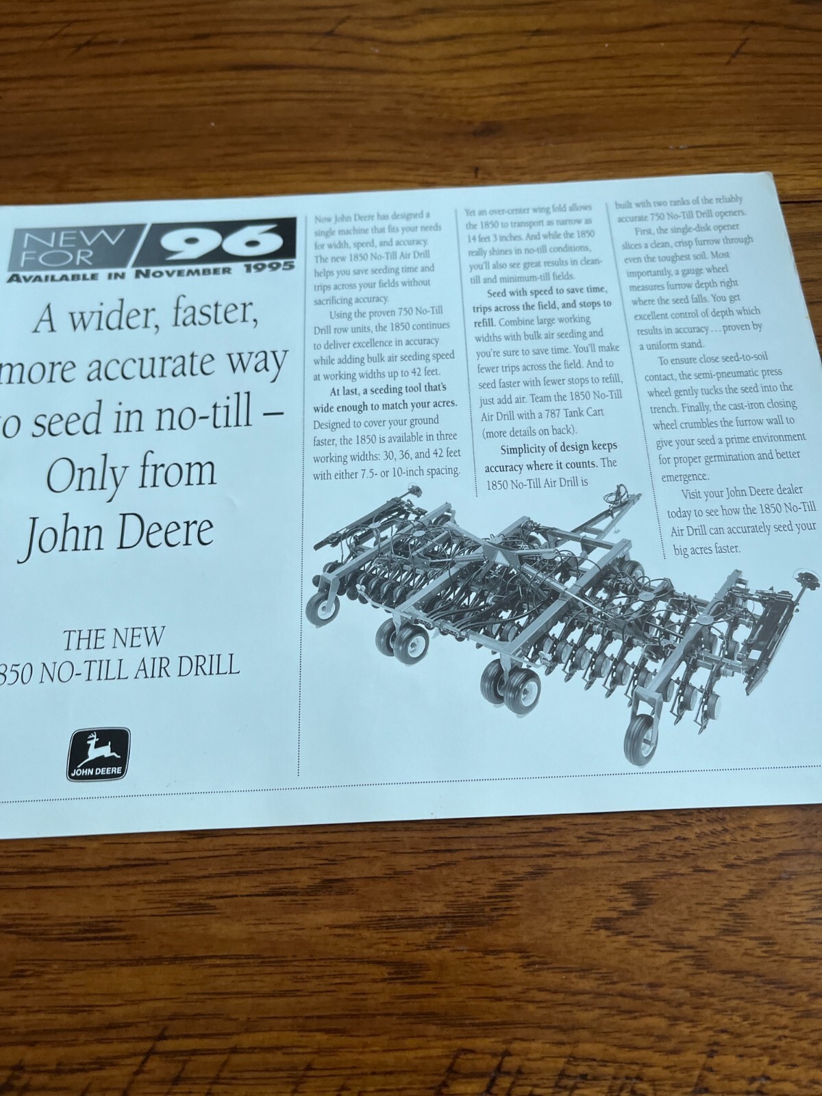 John Deere 1850 No Till Drill For 1996 Brochure AMIL21 ver4