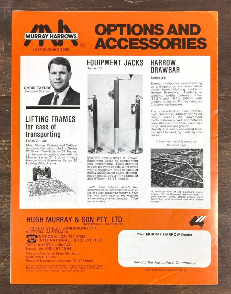 Rare Murray Tine Harrows Australia Dealer Sales Brochure Farm Tractor Implement
