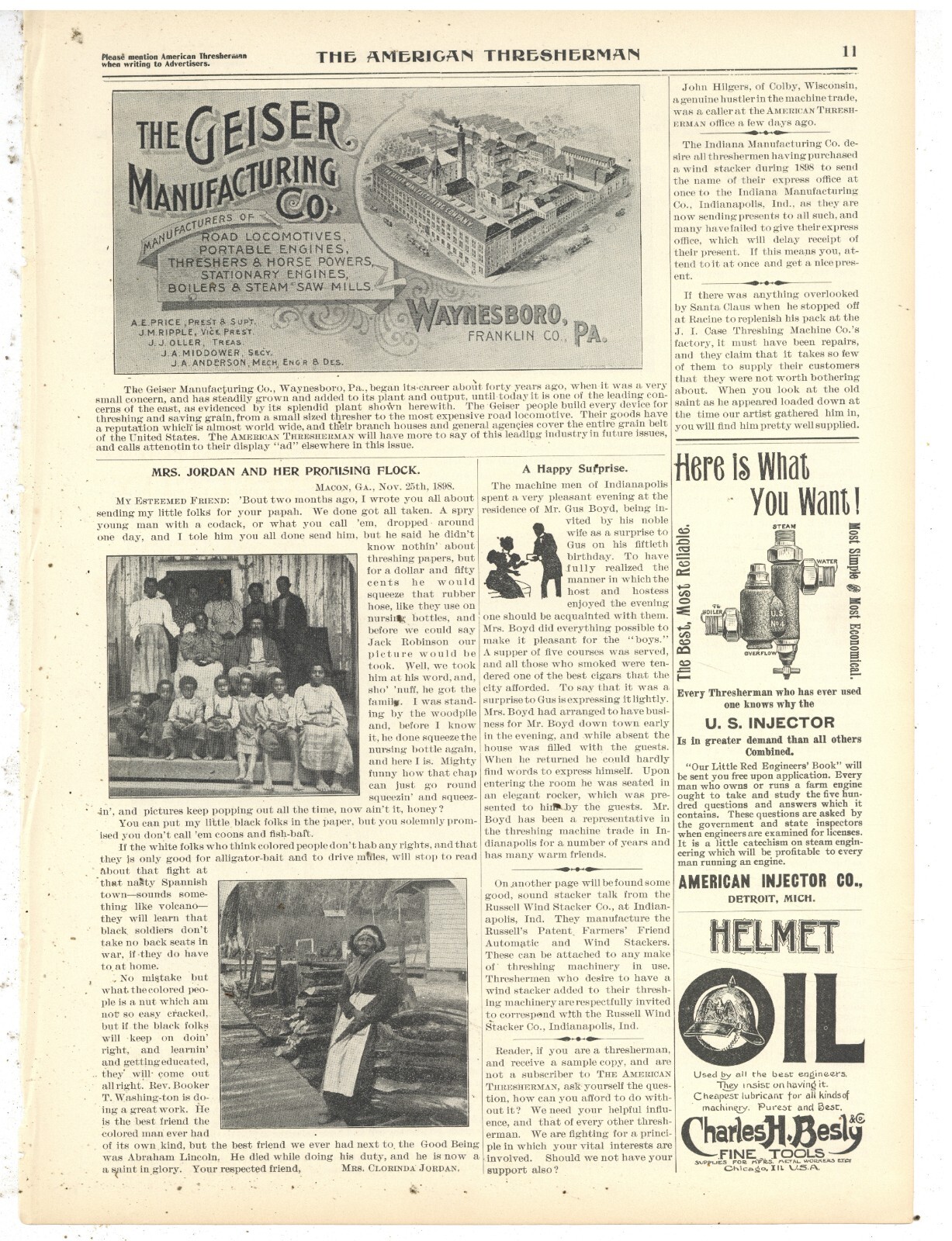 1899 Advance Thresher Co. Article & Pics: 1883 & 1898 Plant Pics. REV is Geiser