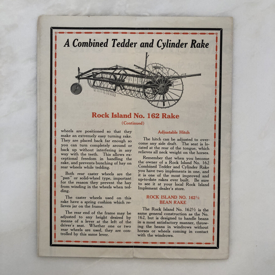 1925 ROCK ISLAND No. 162 TEDDER & RAKE Plow Co FARM Advertising Antique Brochure