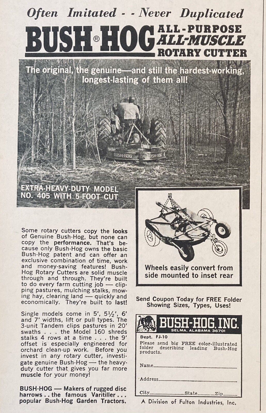 1967 AD.(XH8)~BUSH-HOG, INC. SELMA, ALA. BUSH-HOG ROTARY BRUSH CUTTER