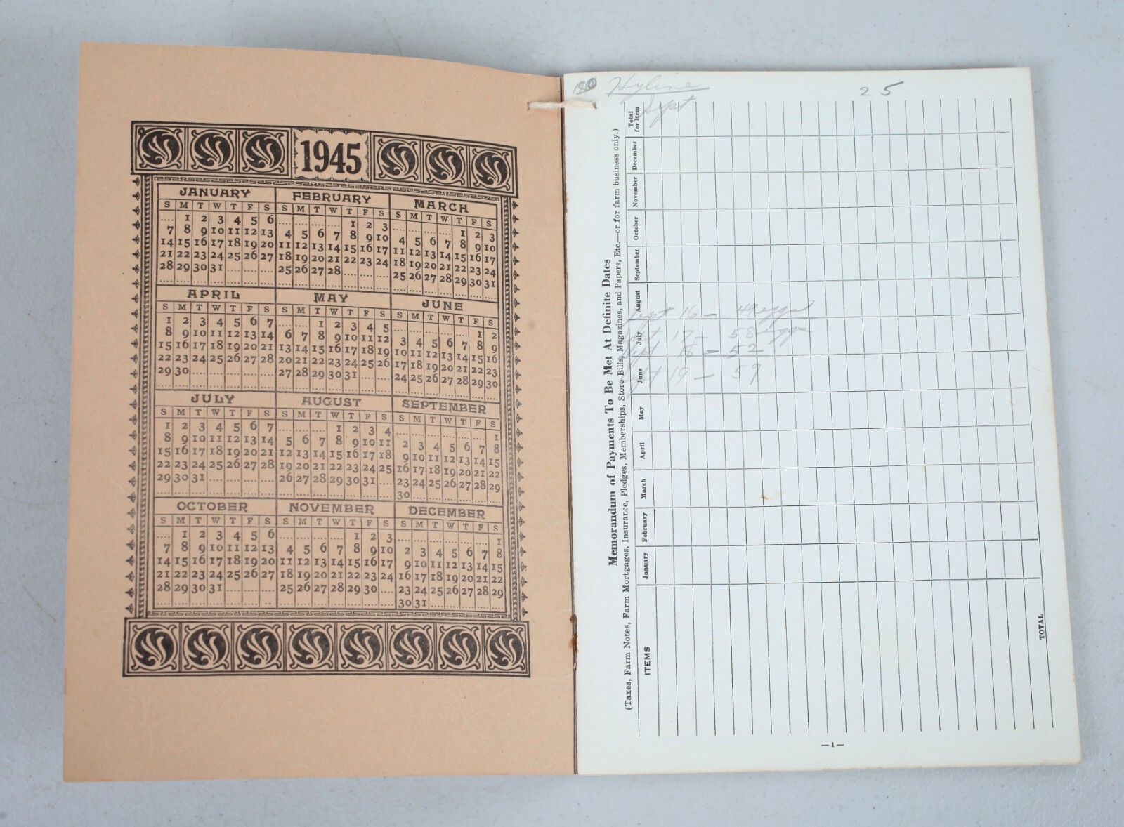 1945 Hawkeye Mutual Hail Insurance Farm Account Book Fort Dodge Iowa