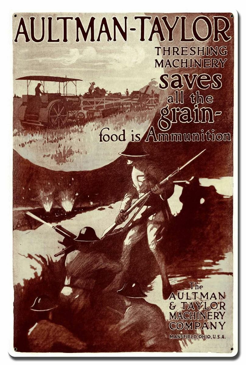 AULTMAN TAYLOR FARM TRACTOR WWI SOLDIERS 24&Prime; HEAVY DUTY USA MADE METAL ADV SIGN