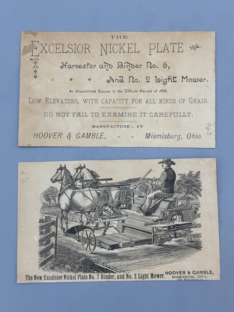 1880s Nickel Plate FARM Hoover & Gamble Advertising Trade Card MIAMISBURG OH