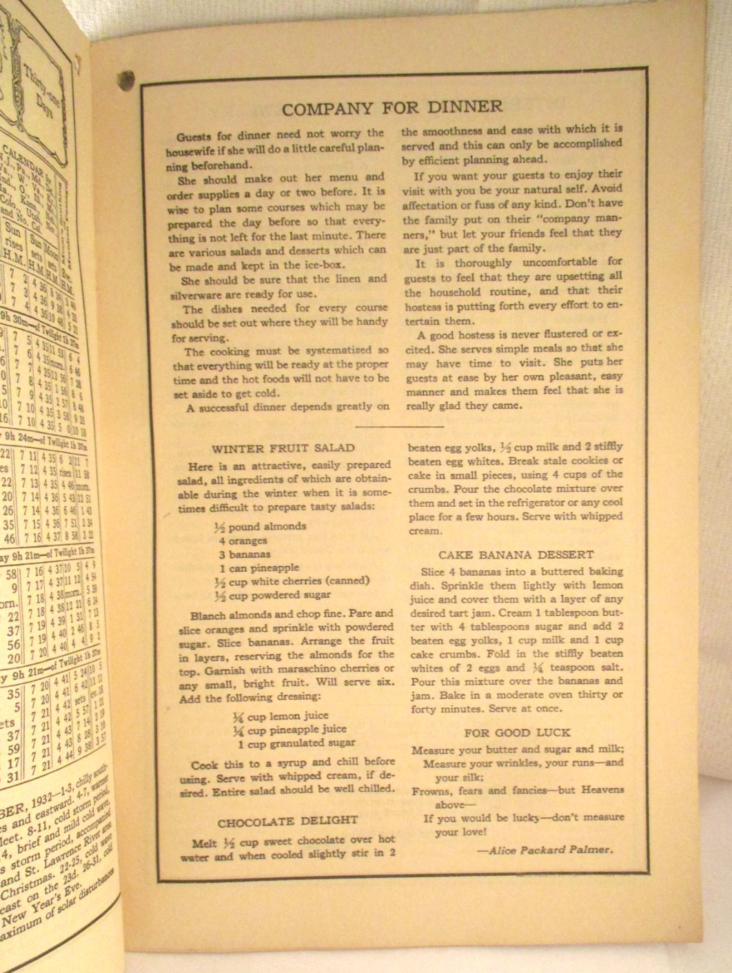 Vintage 1932 HOMESTEAD ALMANAC From THE ADVERTISERS COLUMBIANA OH
