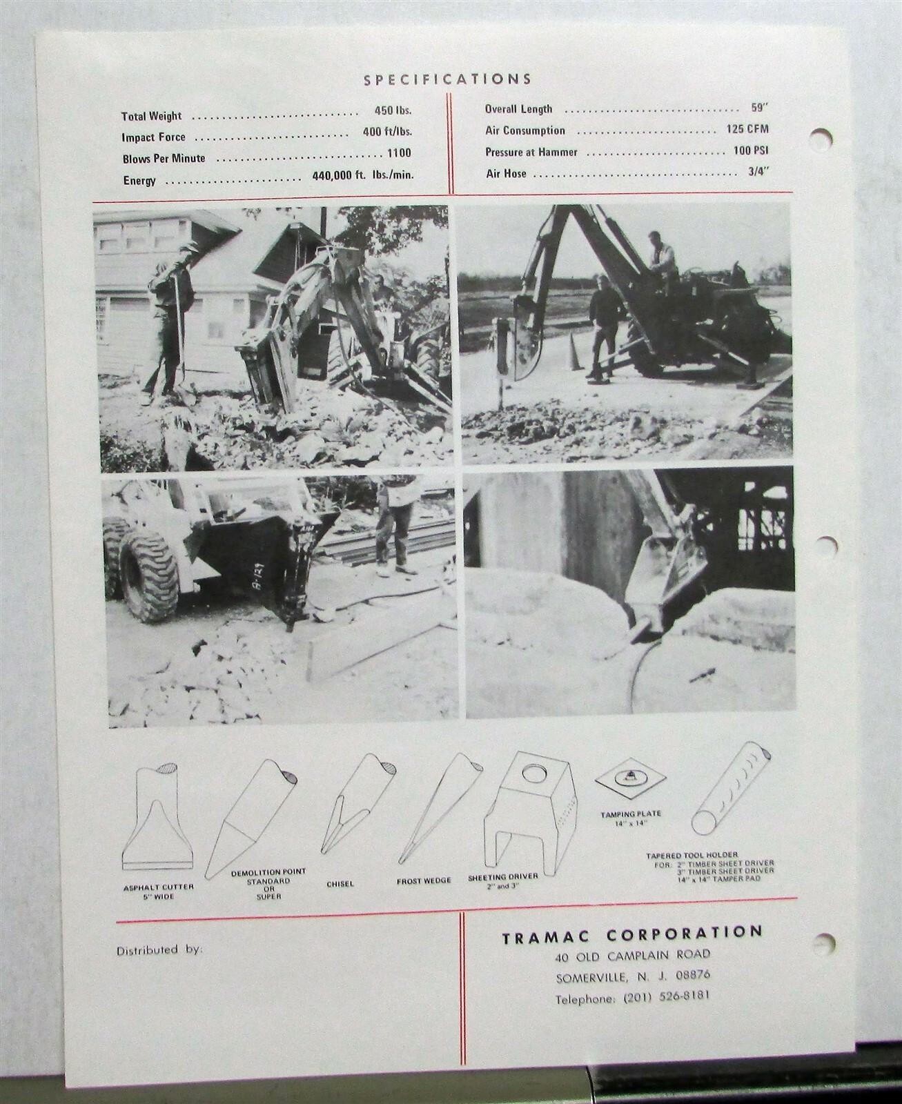 1970s Tramac Z-96A Demolition Hammer Sales Data Sheet