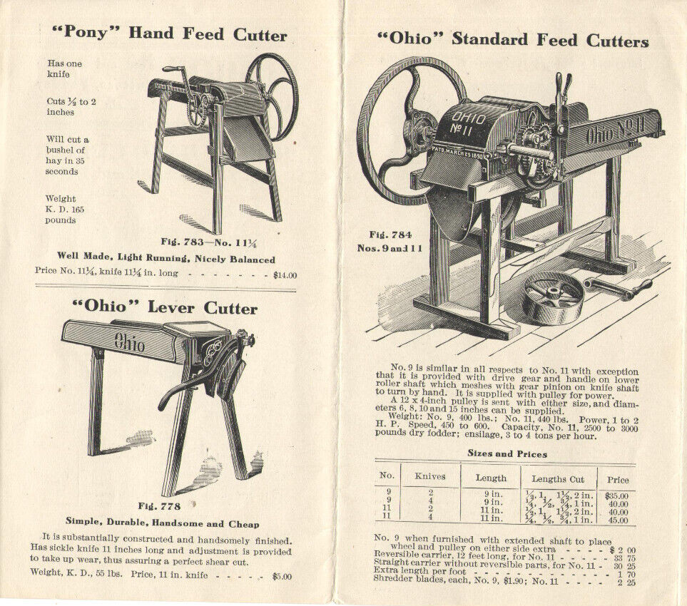 1909 OHIO FEED & ENSILAGE CUTTERS, FODDER SHREDDERS, BLOWER & ELEVATORS BROCHURE