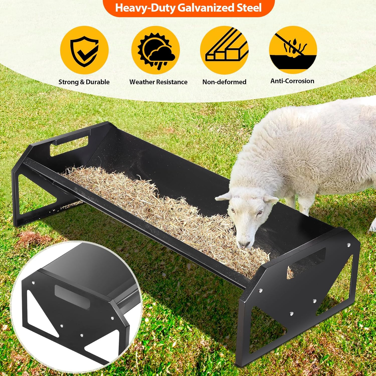 Pasture Feeder 44.2&Prime; Long, Heavy-Duty Large Capacity Livestock Feeder with Deepe