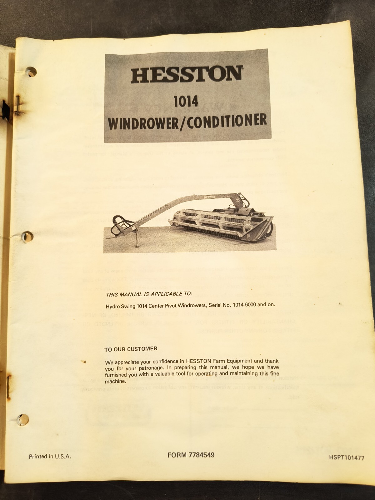 1970s Hesson 1014 Windrower Operators Manual Dealer Brochure