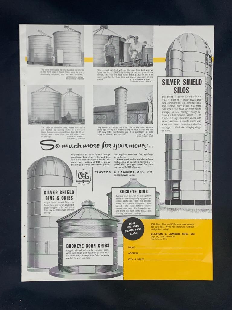 Magazine Ad* – 1955 – Clayton & Lambert Co., Middletown, OH – Silver Shield Silo