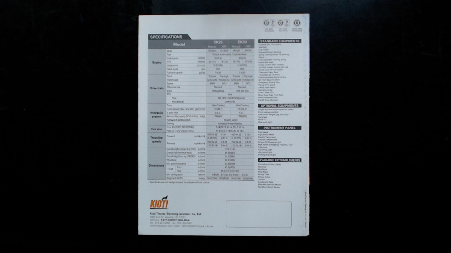 Kioti Compact Utility Tractor Brochure CK25 CK30 Vintage Agriculture