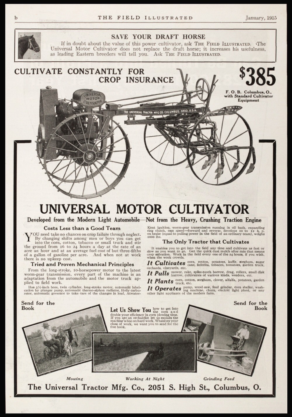 1915 UNIVERSAL MOTOR CULTIVATOR Farm Tractor Machine Columbus OH Vtg PRINT AD