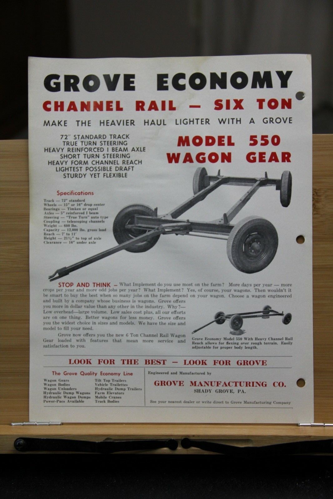 Brochure Dealer Grove Manufacturing Co Shady Grove Pennsylvania PA Auto Steer