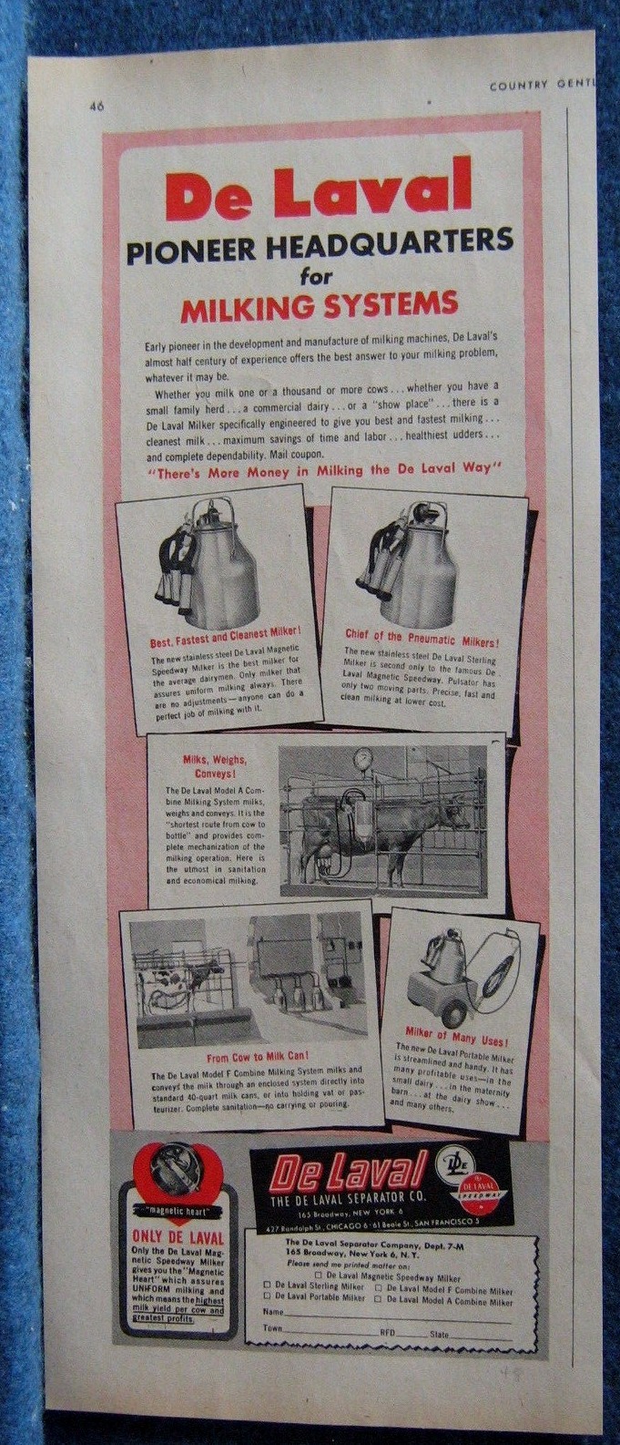 1948 De Laval Milking Systems Ad – Five Diff Items Featured Cows And Dairy
