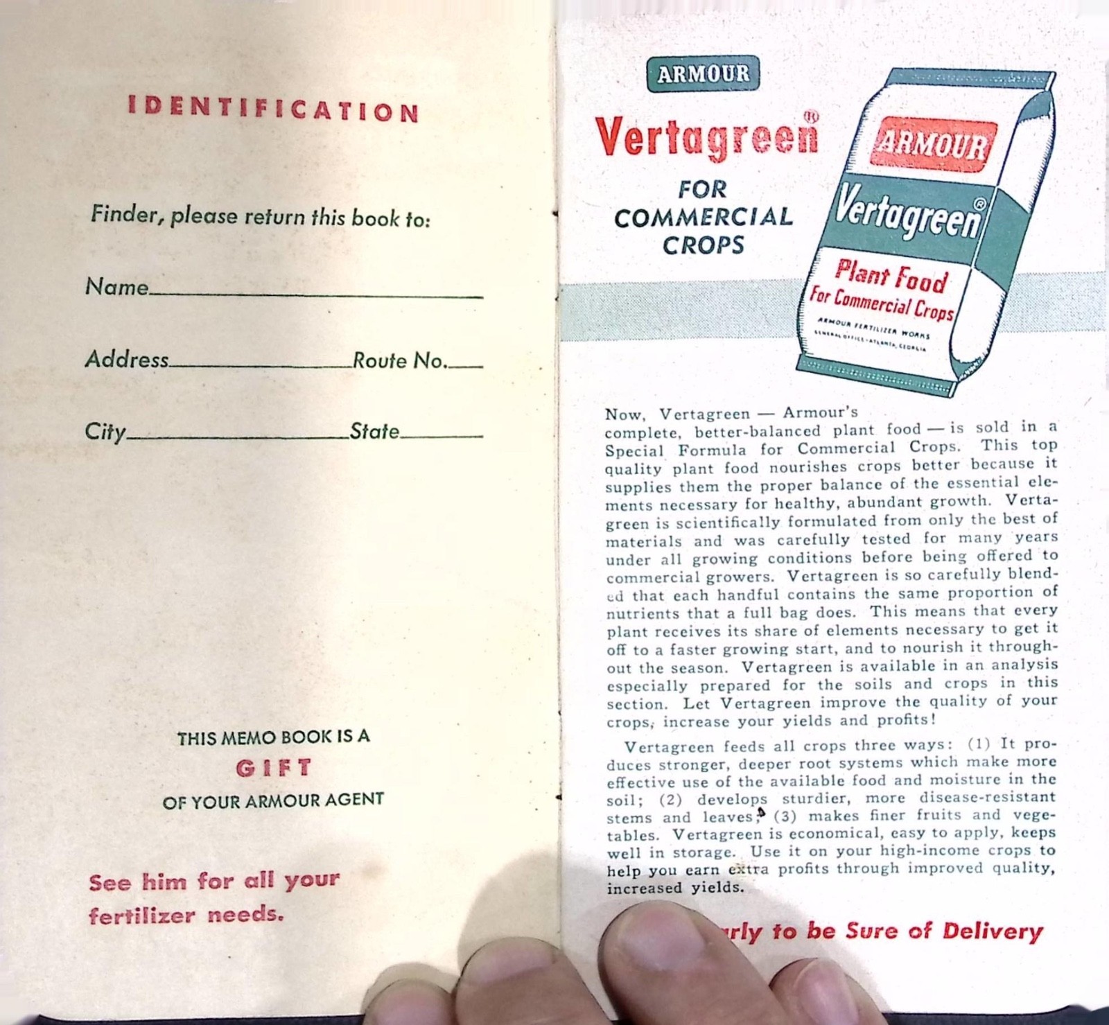 Vintage 1950s Armour Fertilizers Vertagreen Big Crop Advertising Memo Booklet