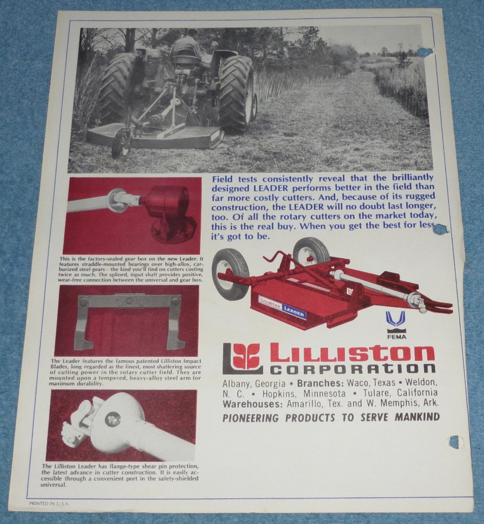 Vintage Lilliston Series 5200 Leader Rotary Cutter Farm Equipment Brochure Specs