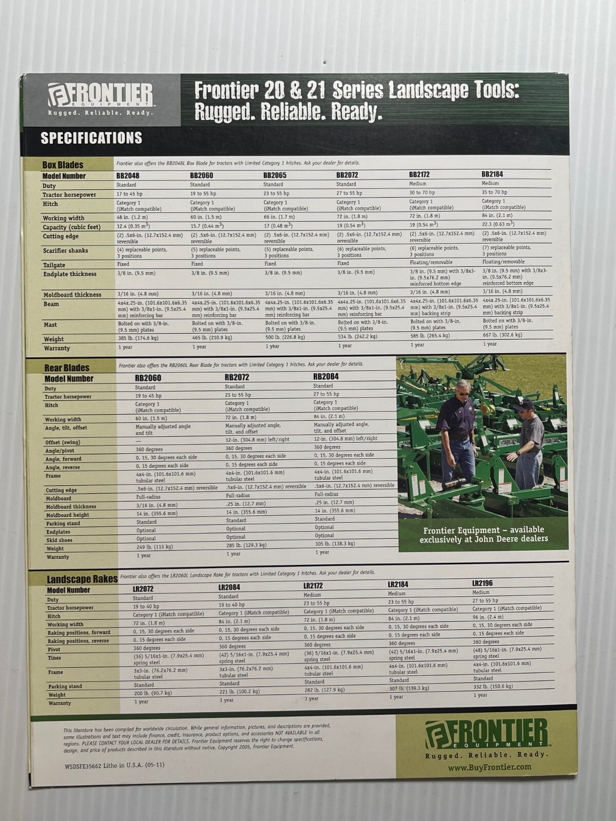 Frontier Equipment 20 & 21 Series Landscape Tools Sales Brochure *Original 2011*