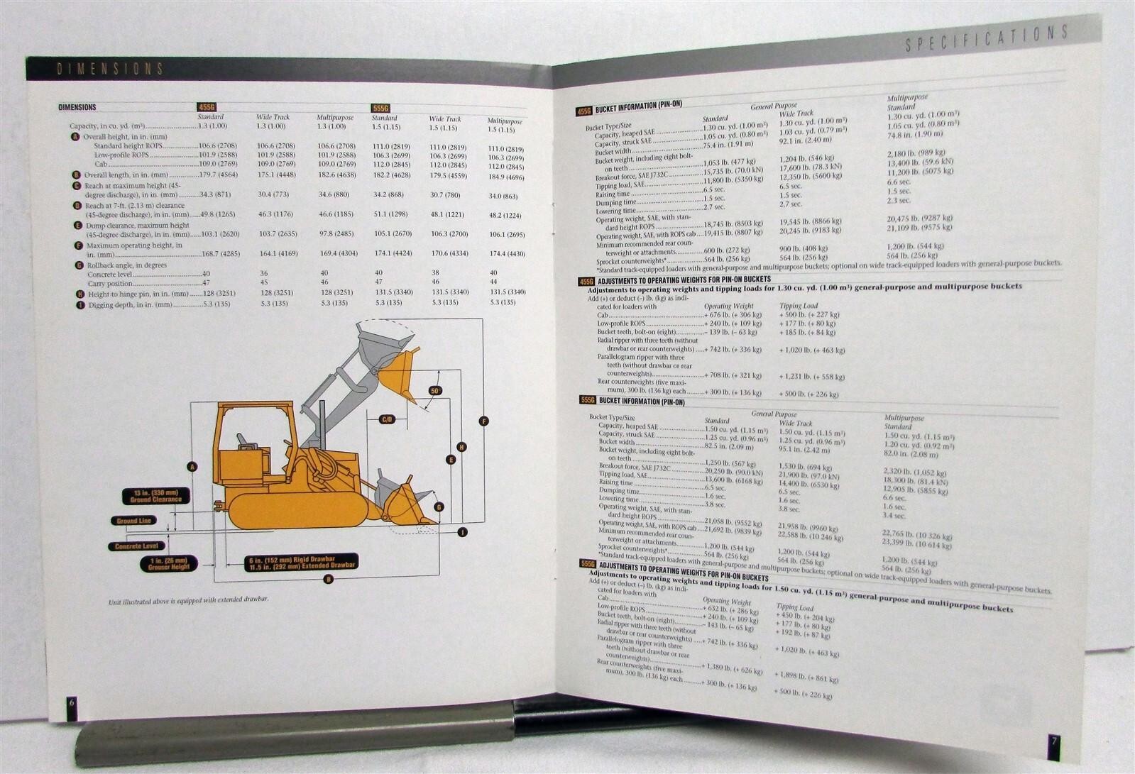 1995 John Deere 455G 555G Series IV Crawler Loader Specs Construction Brochure