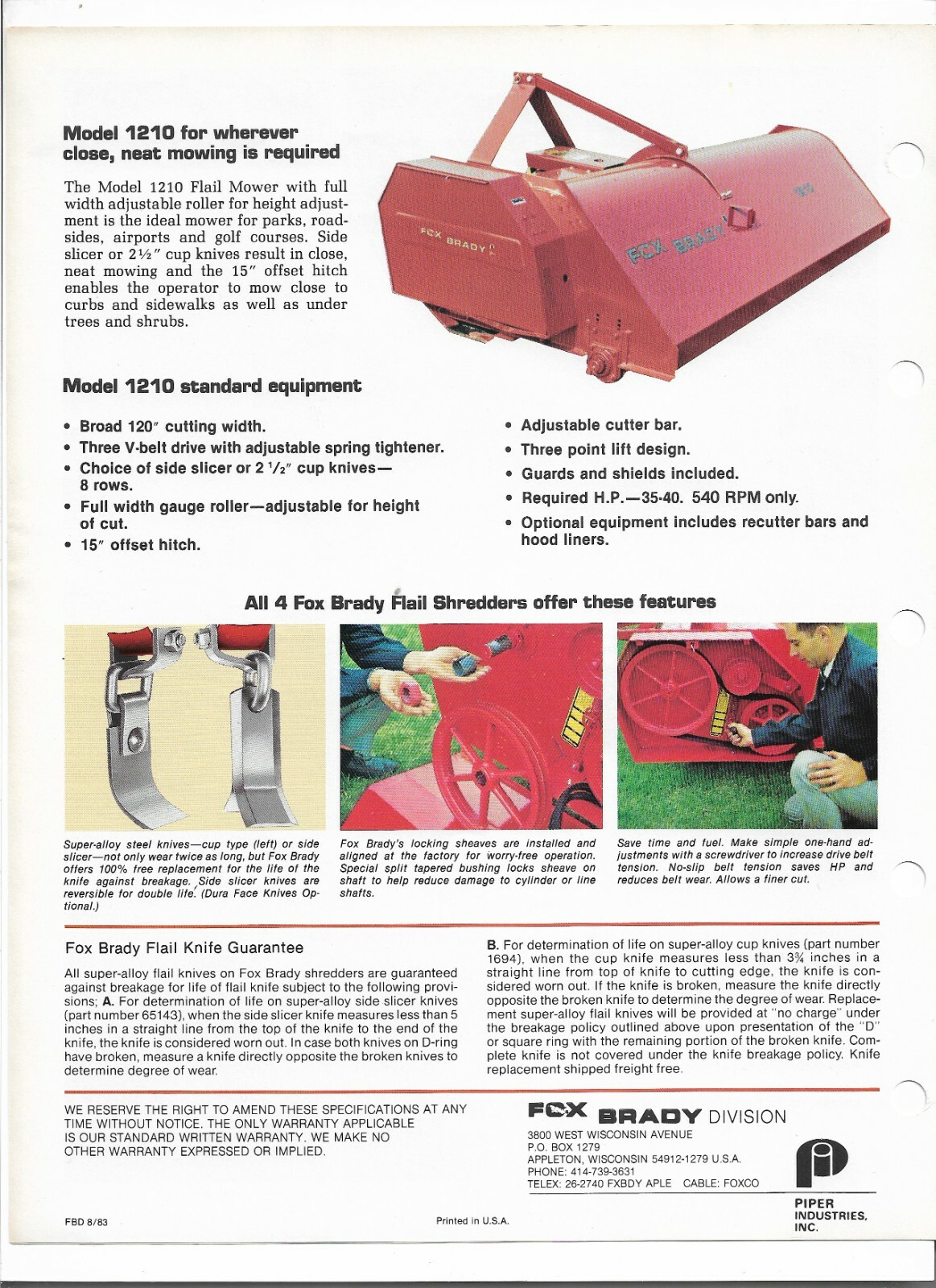 Original OEM Fox Brady Flail Shredders Models 1690 2410 840 1210 Sales Brochure