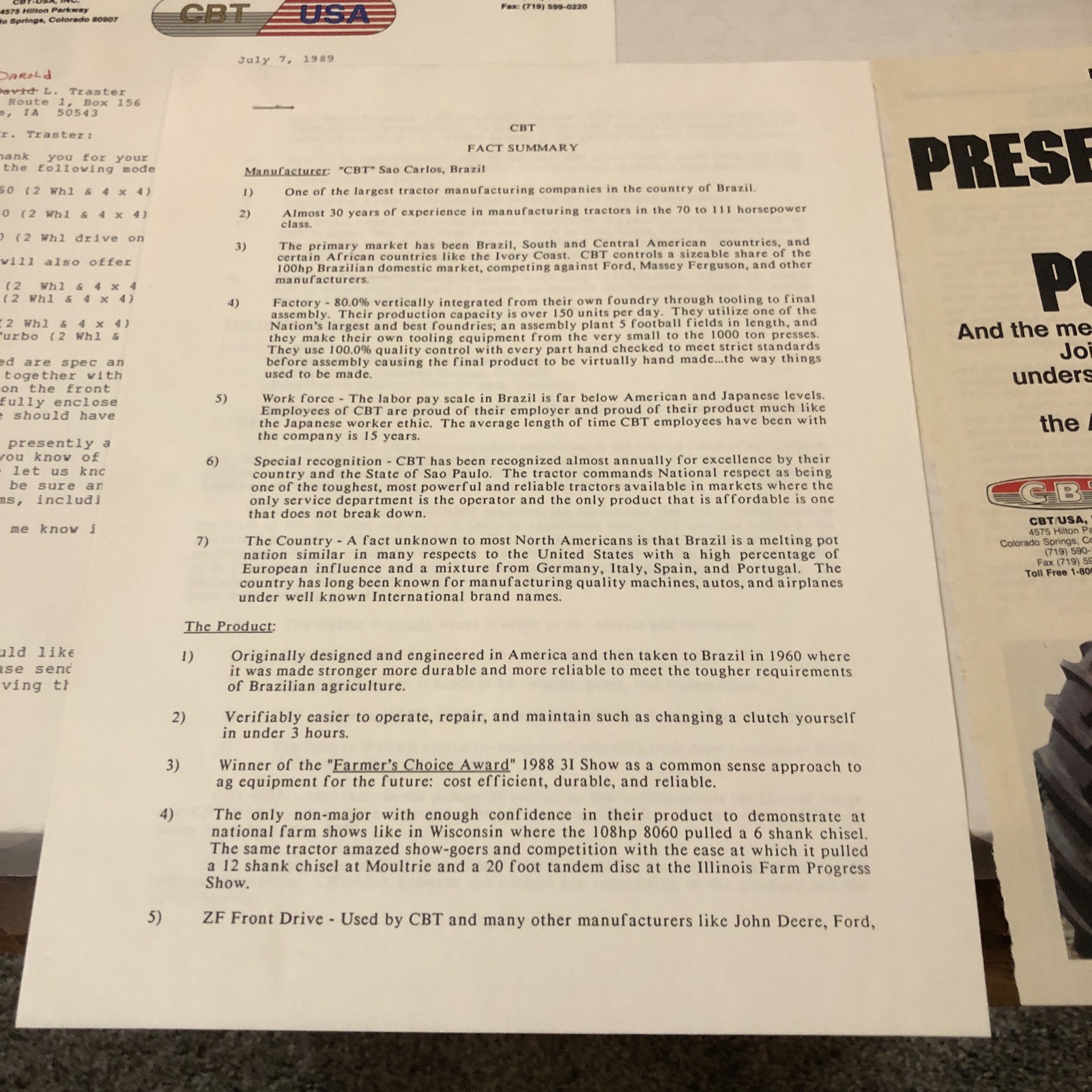 1989 Dealer CBT 8240 8060 8260 Tractor Sales Brochure Spec Sheet Literature