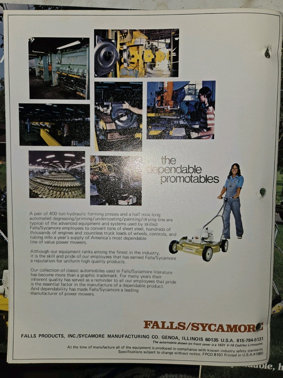 LOT OF 9 70S AND 80S FALLS SYCAMORE LAWN MOWER DEALER COLOR BROCHURES 1976-1986