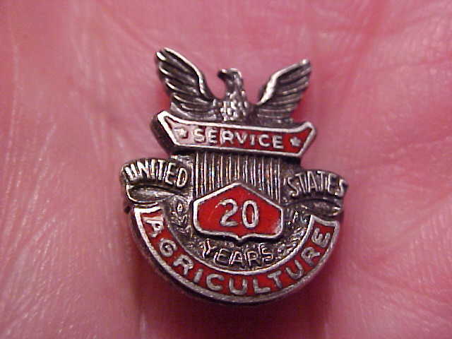 VINTAGE 20 Yr Agriculture Servie Pinback Sterling Pin