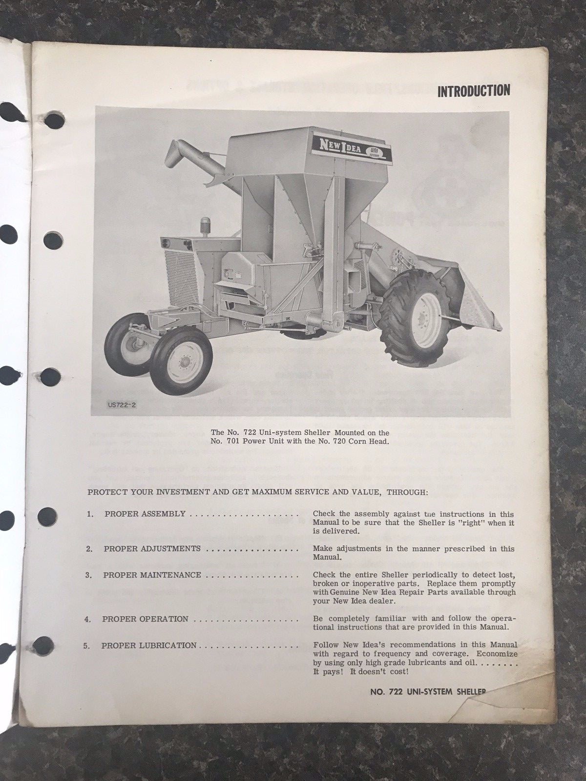New Idea No. 722 Uni-System Sheller Operator&rsquo;s Manual No. US-103