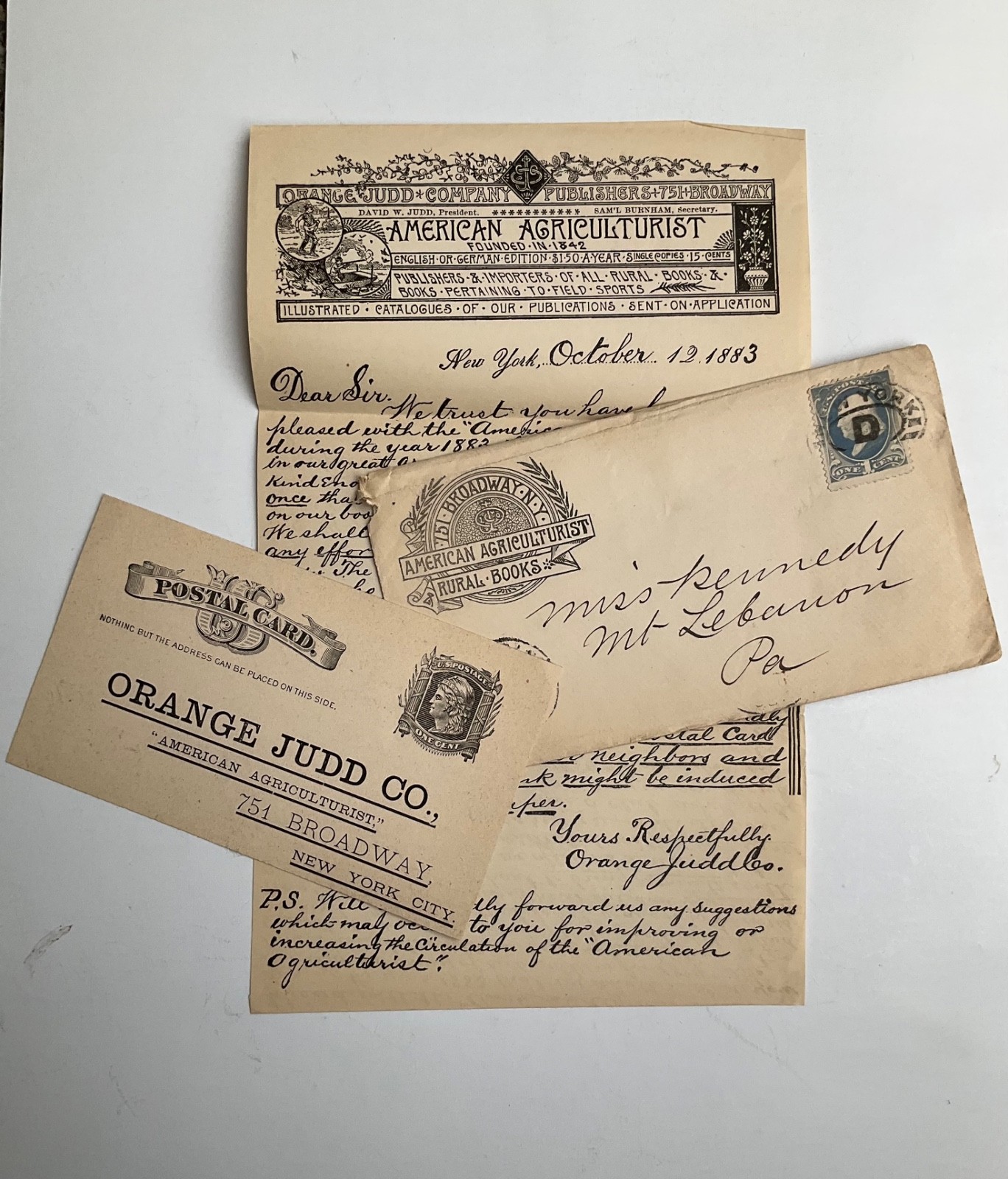 1883 American Agriculturist Orange Judd Advertising Mailer Return Card Cover WOW