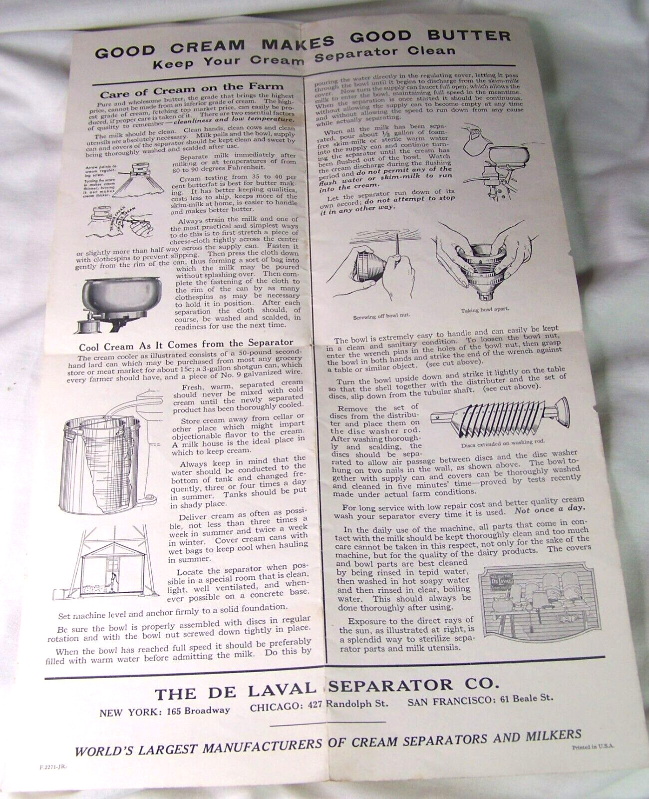c1922 ANTIQUE DE LAVAL CREAM SEPARATOR CARE INSTRUCTIONS ADVERTISING POSTER