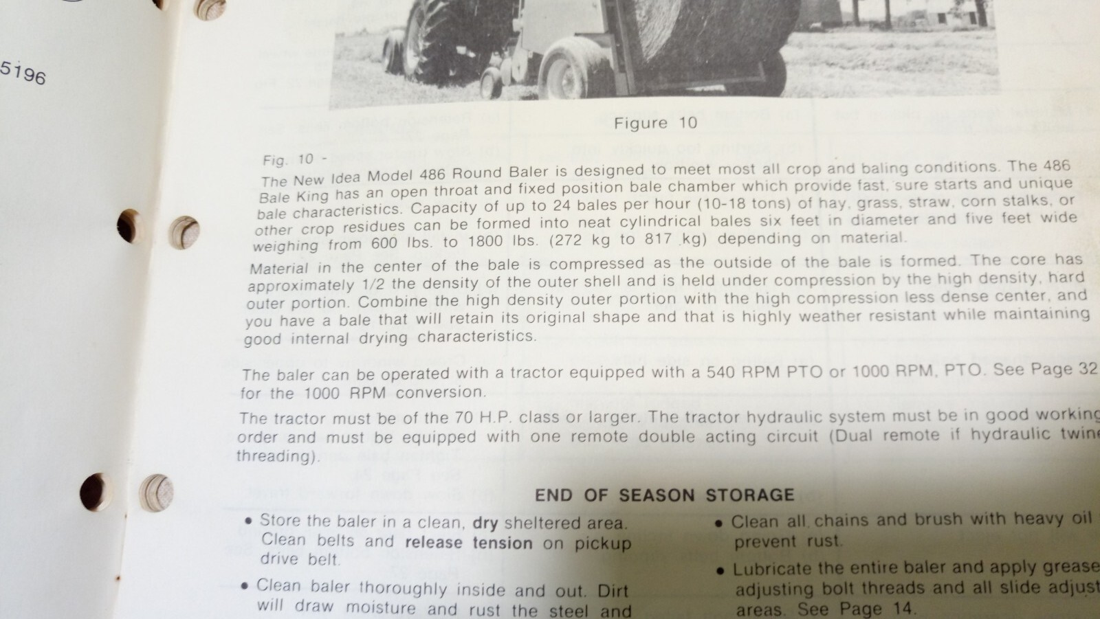 New Idea AVCO 486 RB-106 Round Baler Operator Manual & B-102 Parts List Ohio