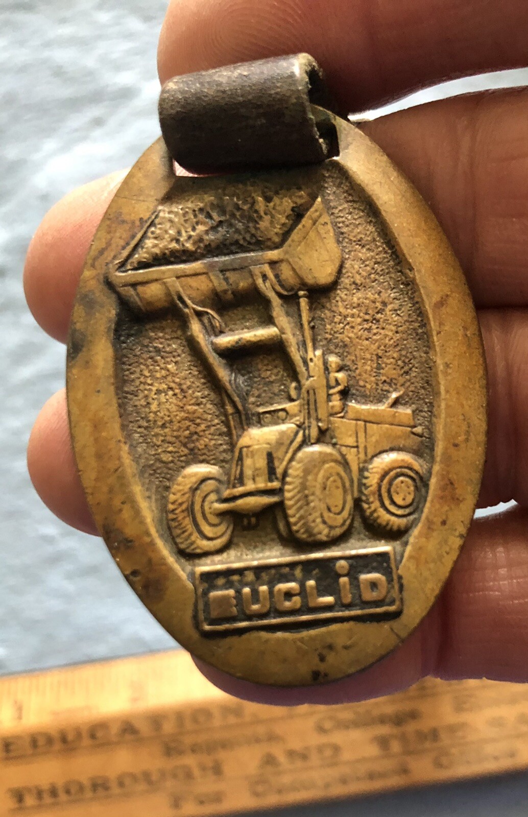 Advertising Euclid Pivot Steer Loaders Brass With Leather Strap Key Fob