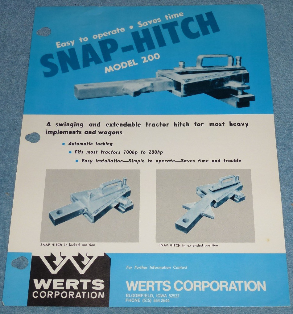 Vintage Werts Corp Tractor Snap-Hitch Model 200 Farm Equipment Brochure Sheet