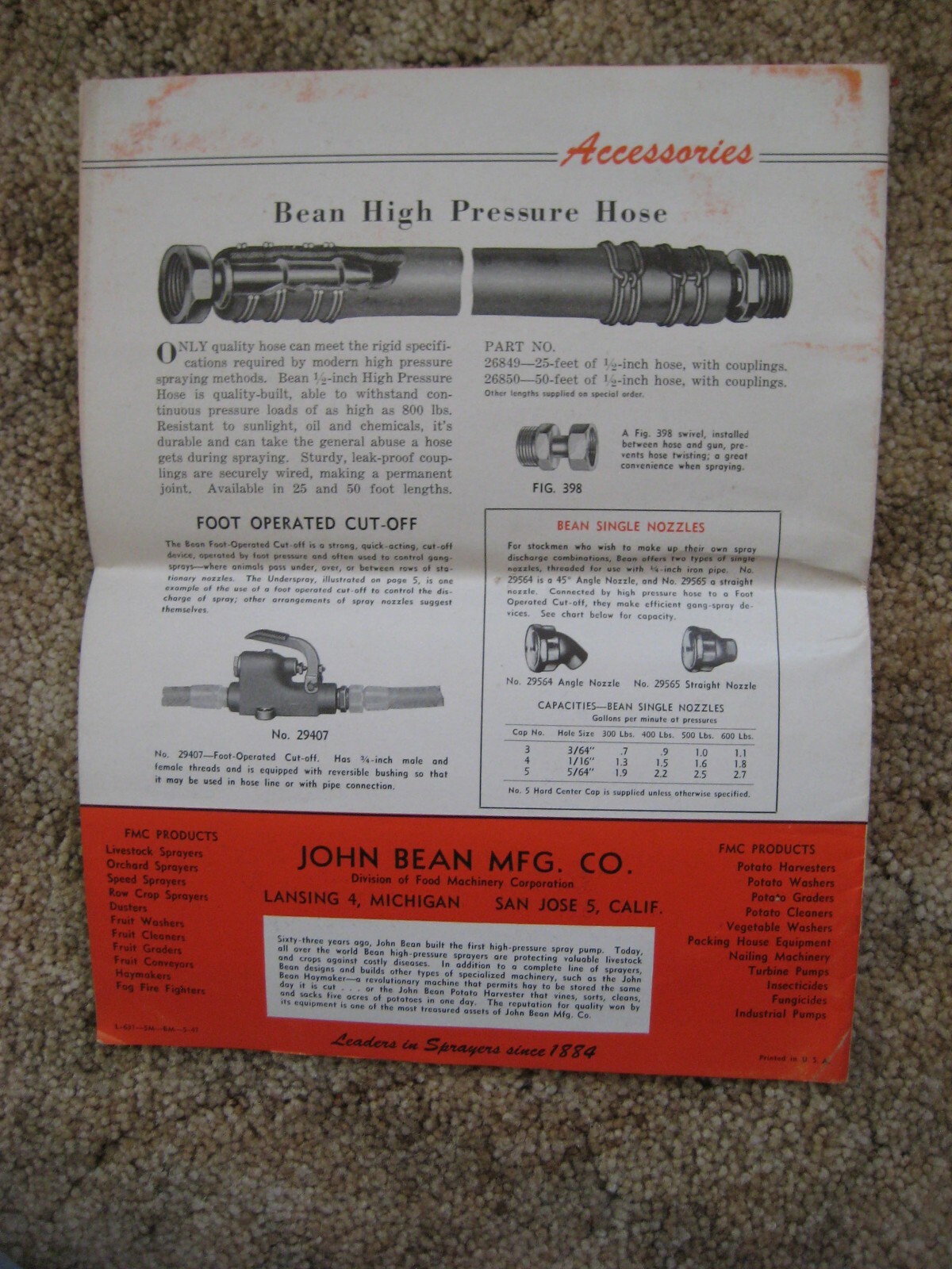 John Bean Mfg Co. Power Sprayers for Livestock Adv. Booklet, 1940&rsquo;s, Agriculture