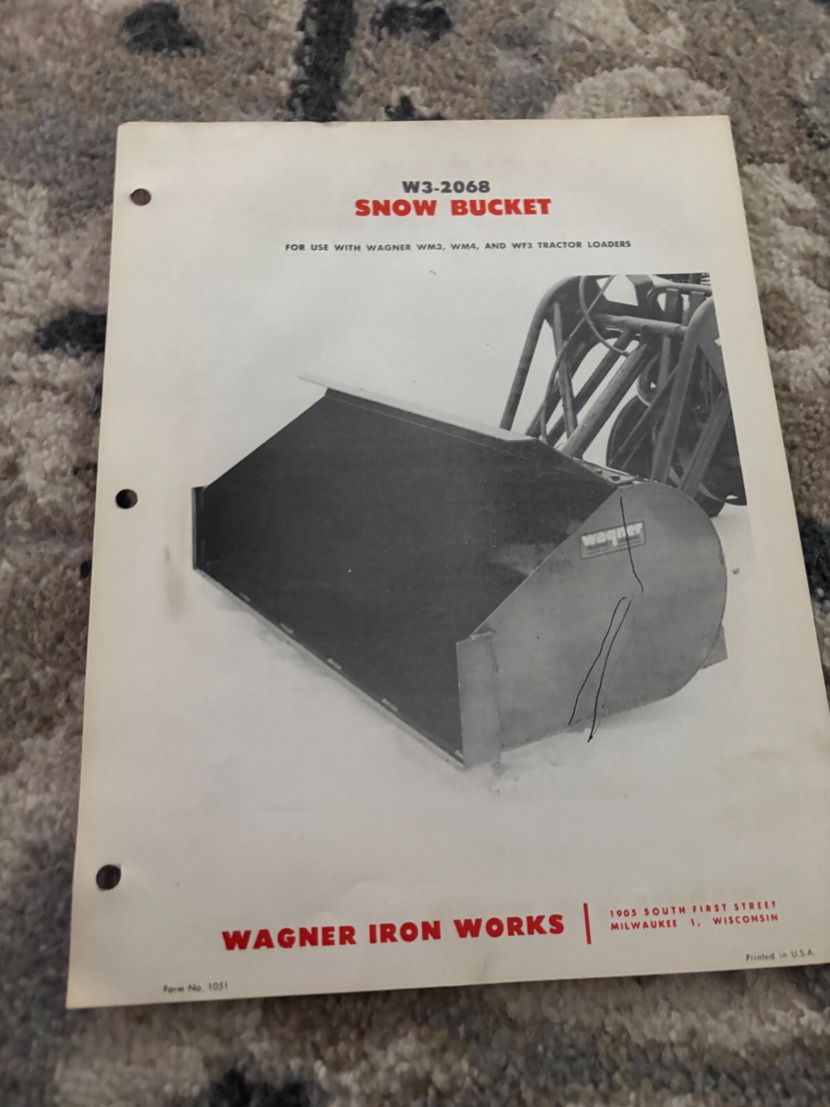 Wagner Iron Works W3-2068 Snow Bucket Brochure FCCA25