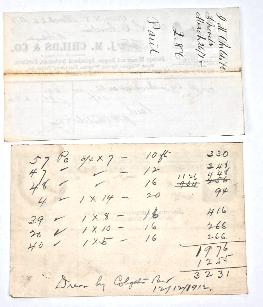 Antique Agricultural Receipts J M Childs Pratt’s Animal Regulator 1878 Ephemera