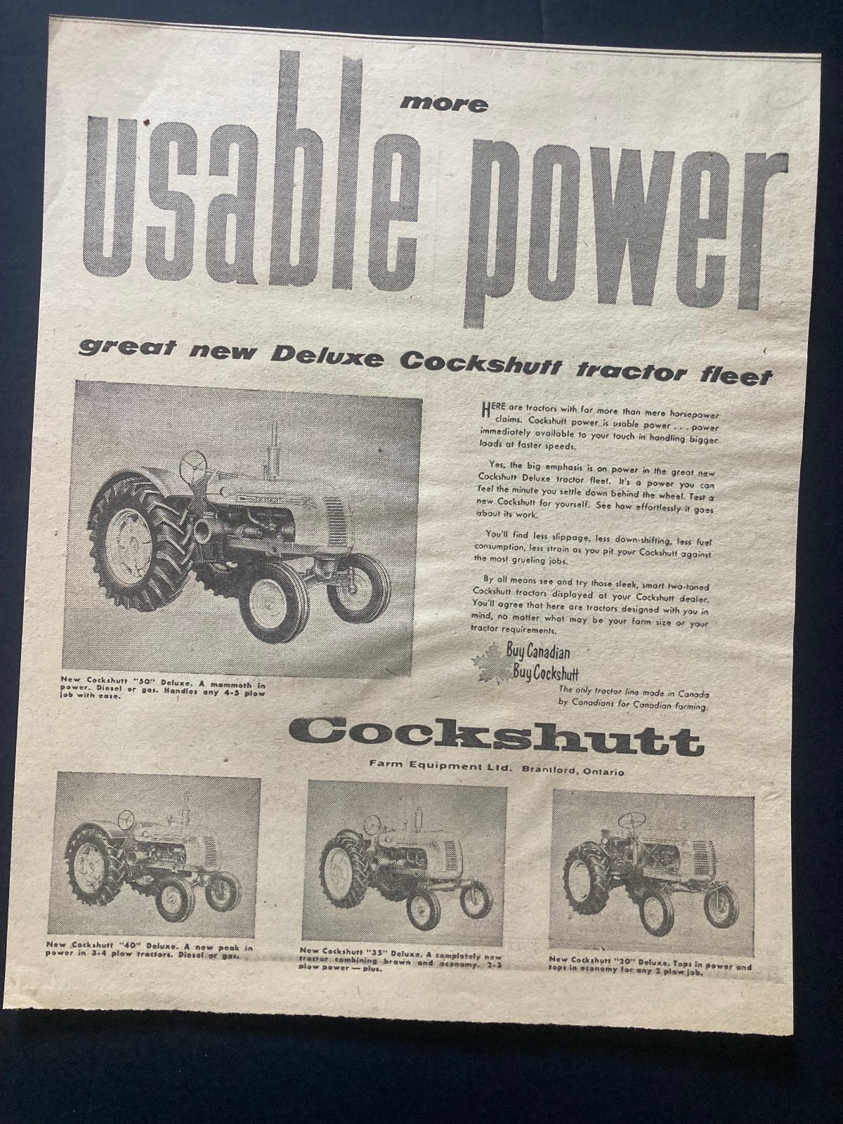 1956 CANADIAN COCKSHUTT TRACTOR AD CANADA MODEL 30 40 33 20