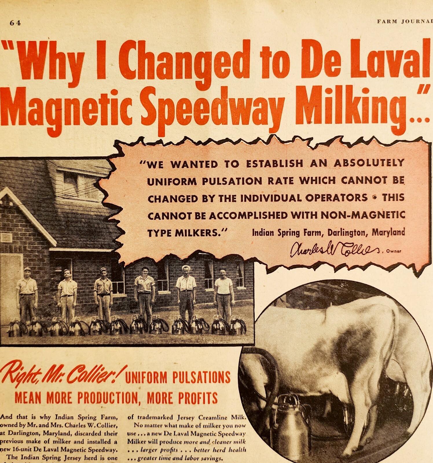 1947 De Laval Cow Milking Machine Advertisement Farming Agriculture DWNN16