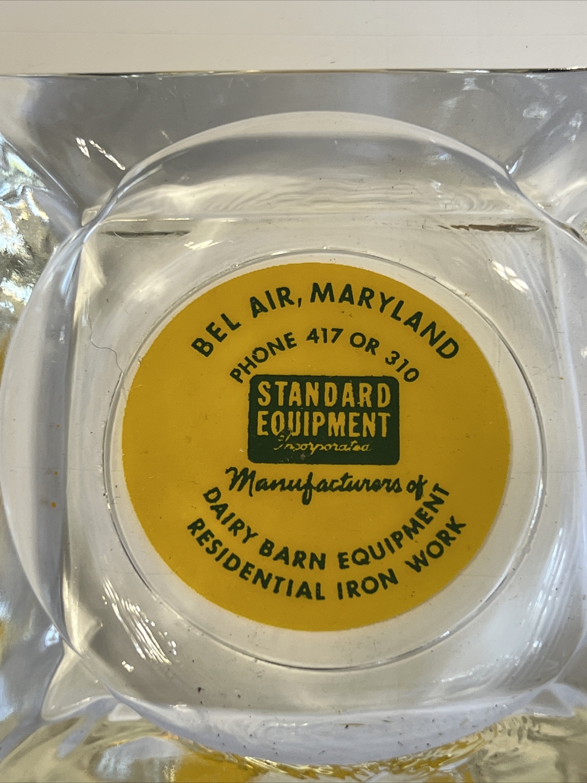 Vintage Glass Ashtray- Standard Dairy Barn Equipment Bel Air Maryland