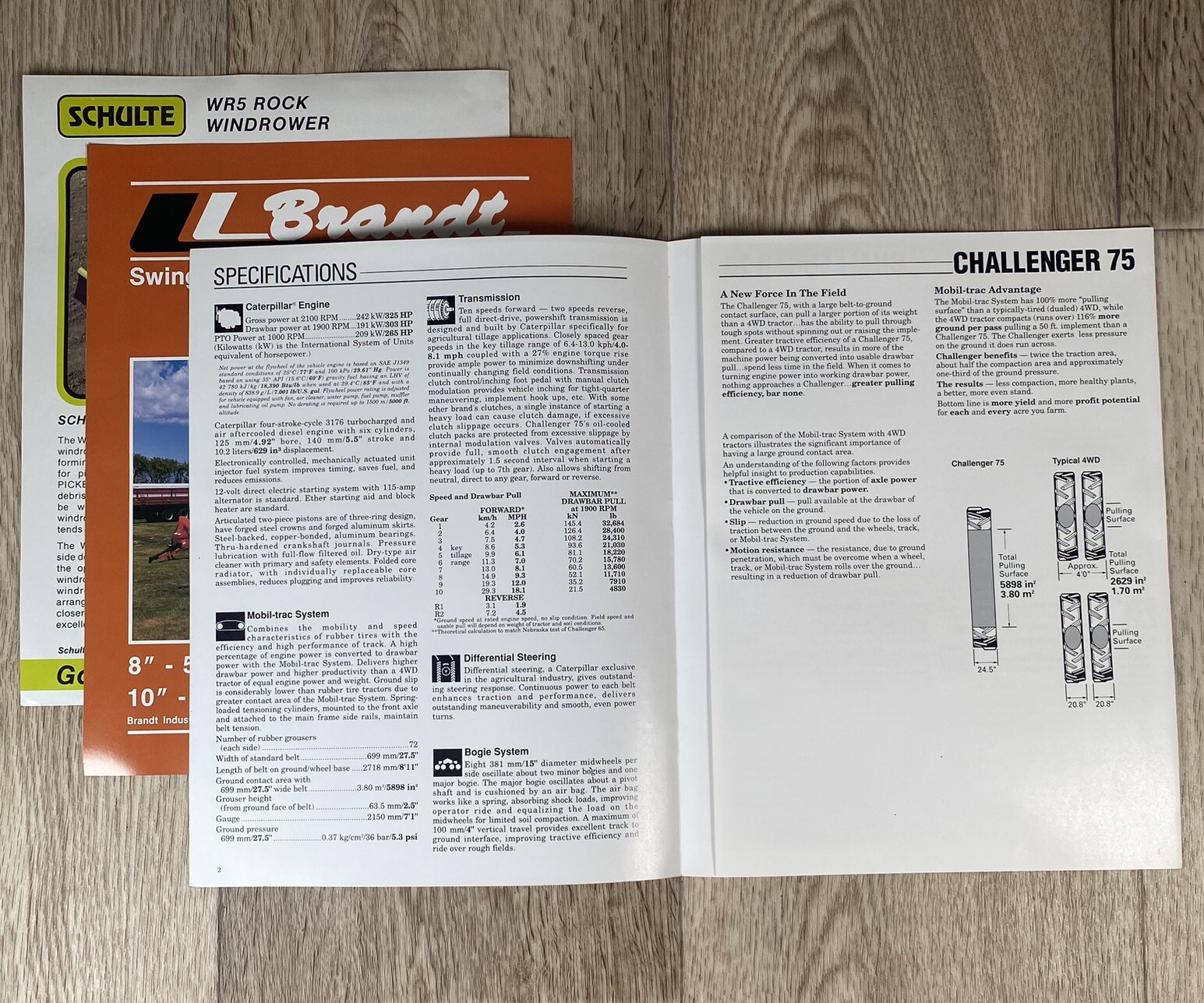 3 Vintage Farm Sales Brochures Cat Challenger 75, Schulte, Brandt Ltd.