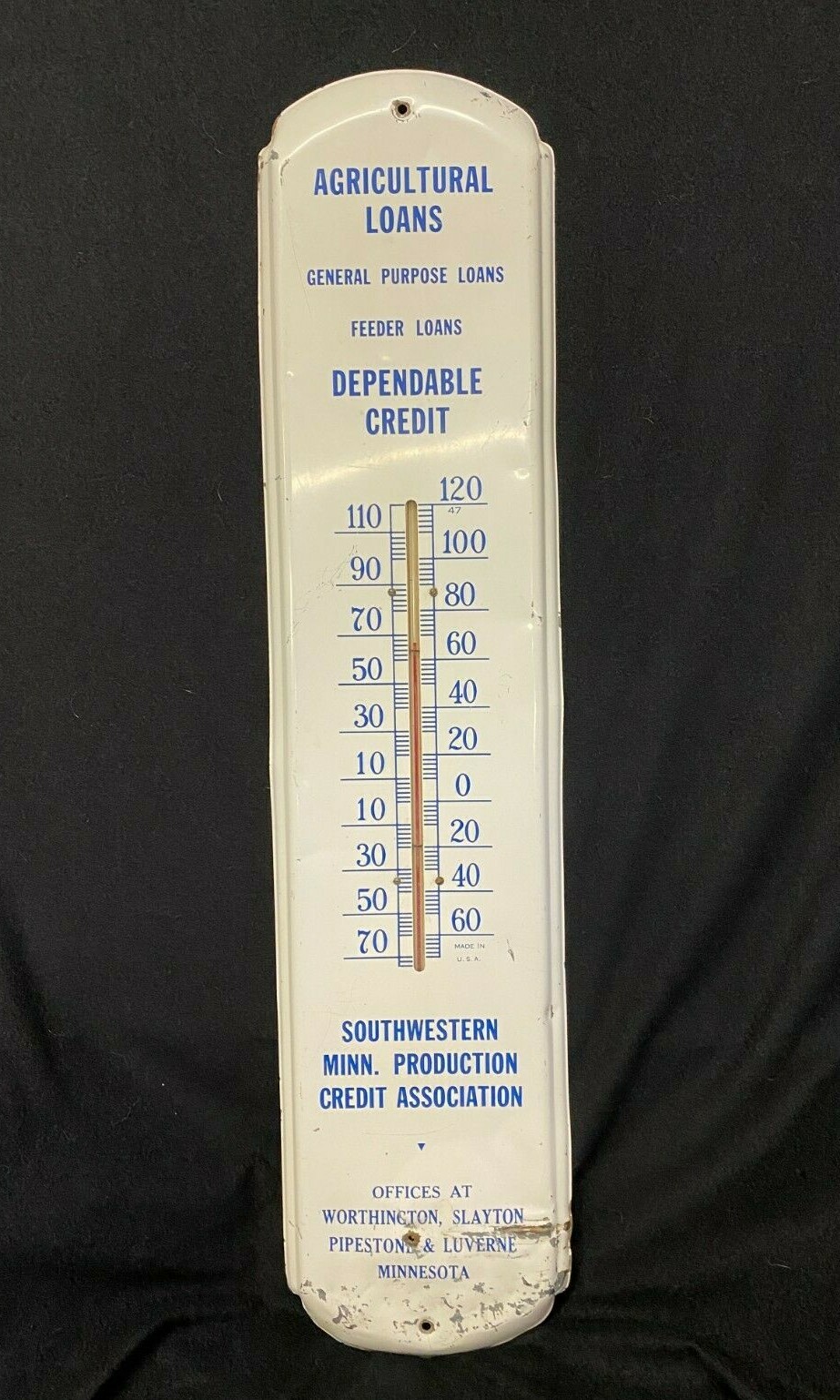 Vintage Farm Agriculture Bank Loan Thermometer Southwestern Minn Credit Assoc.