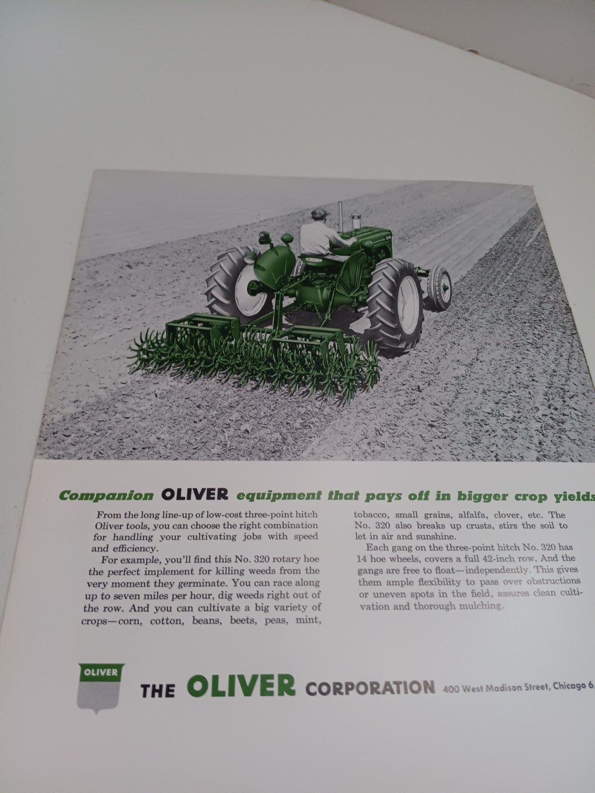 Oliver 372 Cultivators 3 Point Hitch Tractor Dealers Sales Brochure 1958